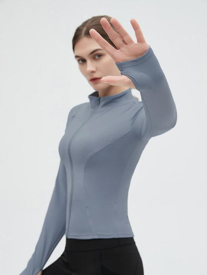 Women'S Thumb Holes Solid Zip up Mock Neck Spring Sports Jacket, Back to School Outfits, Fashion Long Sleeve Sports Outerwear for Tennis Pickleball Gym Yoga Workout Running, Define Jacket, Bbl Jackets, Women'S Sportswear Sports Wear